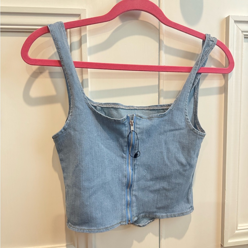 Light Blue Denim Crop Top